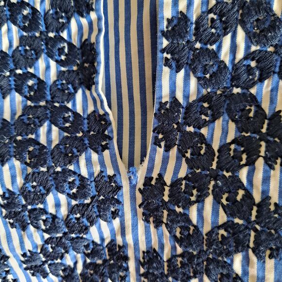 J. Crew Blue White Stripe SleevelessEmbroidered Neckline w Tassle Top - Size 6 - Picture 8 of 11